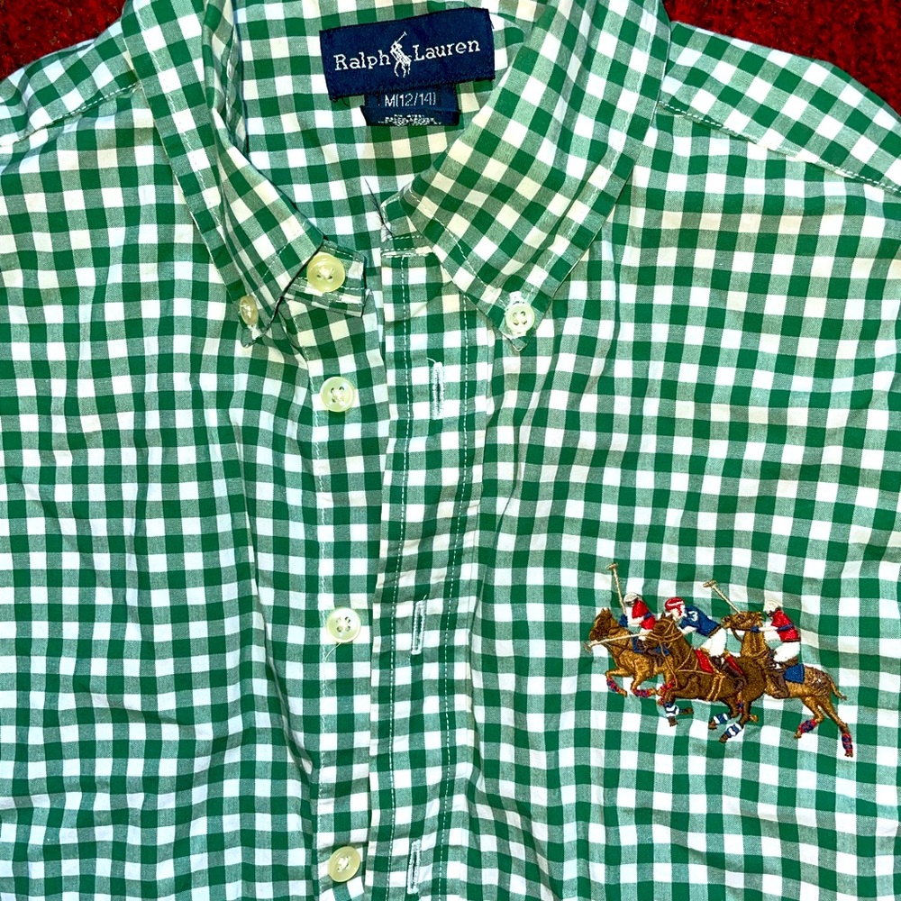 Polo Ralph Lauren green checkered button up M boys
